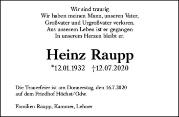 Traueranzeige von Heinz Raupp von vrm-trauer