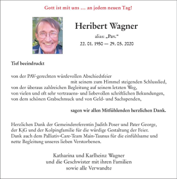 Traueranzeige von Heribert Wagner von vrm-trauer