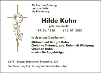 Traueranzeige von Hilde Kuhn von vrm-trauer