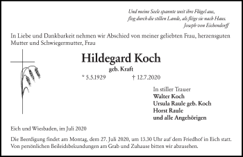 Traueranzeige von Hildegard Koch von vrm-trauer