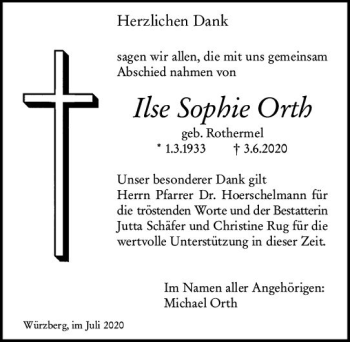 Traueranzeige von Ilse Sophie Orth von vrm-trauer