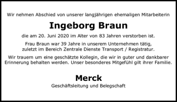 Traueranzeige von Ingeborg Braun von vrm-trauer