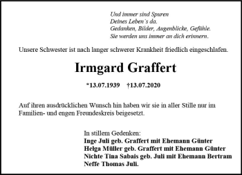 Traueranzeige von Irmgard Graffert von vrm-trauer