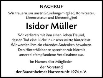 Traueranzeige von Isidor Müller von vrm-trauer