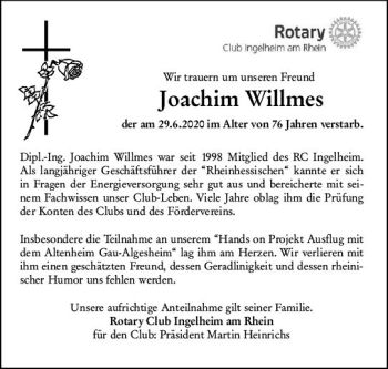 Traueranzeige von Joachim Willmes von vrm-trauer