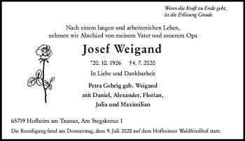 Traueranzeige von Josef Weigand von vrm-trauer