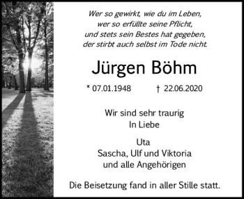 Traueranzeige von Jürgen Böhm von vrm-trauer