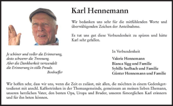 Traueranzeige von Karl Hennemann von vrm-trauer