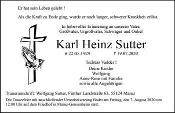 Traueranzeige von Karl Heinz Sutter von vrm-trauer