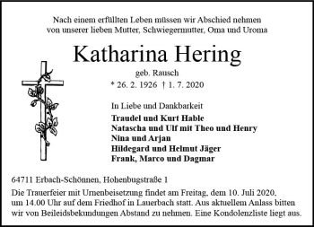 Traueranzeige von Katharina Hering von vrm-trauer