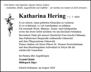 Traueranzeige von Katharina Hering von vrm-trauer