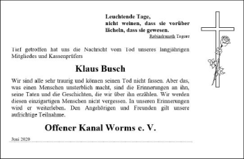 Traueranzeige von Klaus Busch von vrm-trauer