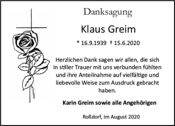 Traueranzeige von Klaus Greim von vrm-trauer