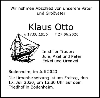 Traueranzeige von Klaus Otto von vrm-trauer