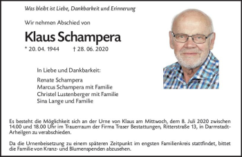 Traueranzeige von Klaus Schampera von vrm-trauer