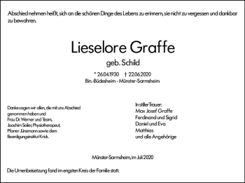 Traueranzeige von Lieselore Graffe von vrm-trauer