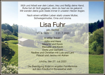 Traueranzeige von Lisa Fuhr von vrm-trauer