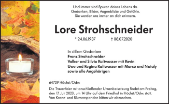 Traueranzeige von Lore Strohschneider von vrm-trauer