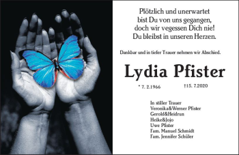 Traueranzeige von Lydia Pfister von vrm-trauer