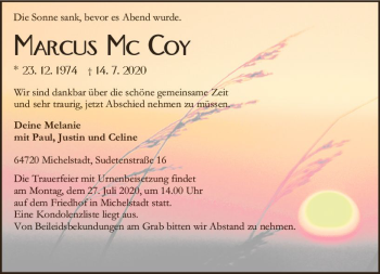 Traueranzeige von Marcus  Mc Coy von vrm-trauer