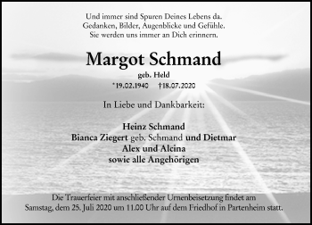 Traueranzeige von Margot Schmand von vrm-trauer