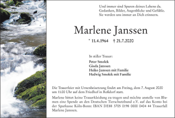 Traueranzeige von Marlene Janssen von vrm-trauer