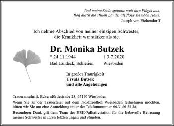 Traueranzeige von Monika Butzek von vrm-trauer