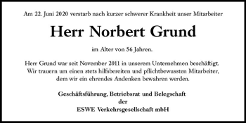 Traueranzeige von Norbert Grund von vrm-trauer