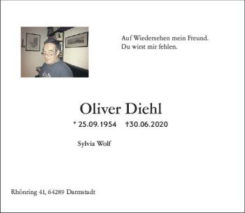 Traueranzeige von Oliver Diehl von vrm-trauer