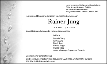 Traueranzeige von Rainer Jung von vrm-trauer