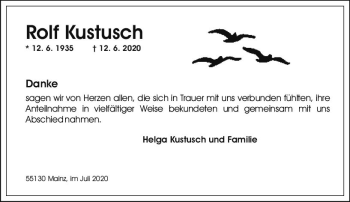 Traueranzeige von Rolf Kustusch von vrm-trauer