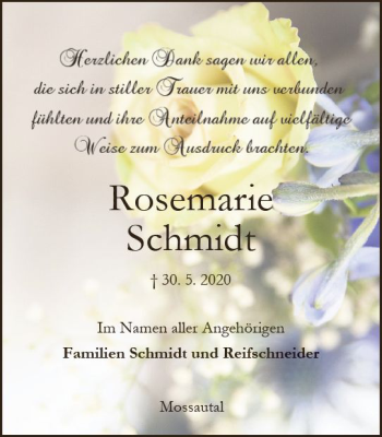 Traueranzeige von Rosemarie Schmidt von vrm-trauer