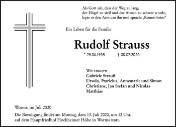 Traueranzeige von Rudolf Strauss von vrm-trauer
