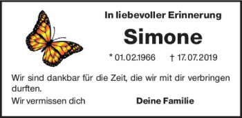 Traueranzeige von Simone  von vrm-trauer