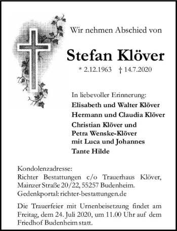 Traueranzeige von Stefan Klöver von vrm-trauer