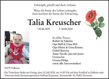 Traueranzeige von Talia Kreuscher von vrm-trauer