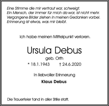 Traueranzeige von Ursula Debus von vrm-trauer
