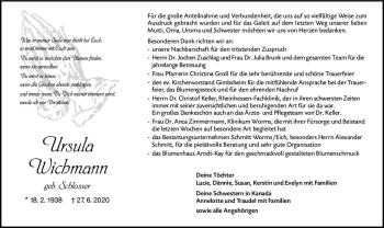 Traueranzeige von Ursula Wichmann von vrm-trauer