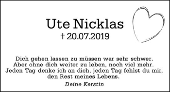 Traueranzeige von Ute Nicklas von vrm-trauer