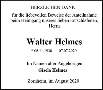 Traueranzeige von Walter Helmes von vrm-trauer