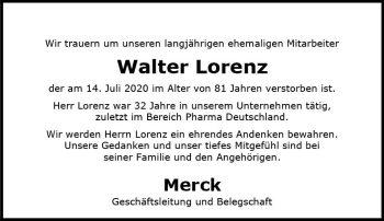 Traueranzeige von Walter Lorenz von vrm-trauer