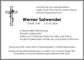 Traueranzeige von Werner Salwender von vrm-trauer