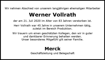 Traueranzeige von Werner Vollrath von vrm-trauer
