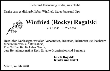 Traueranzeige von Winfried Rogalski von vrm-trauer