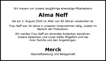 Traueranzeige von Alma Neff von vrm-trauer