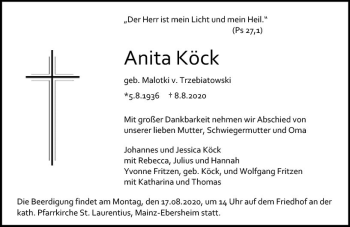 Traueranzeige von Anita Köck von vrm-trauer