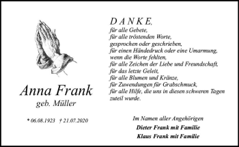 Traueranzeige von Anna Frank von vrm-trauer
