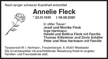 Traueranzeige von Annelie Fleck von vrm-trauer