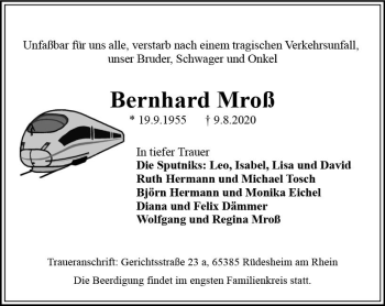 Traueranzeige von Bernhard Mroß von vrm-trauer