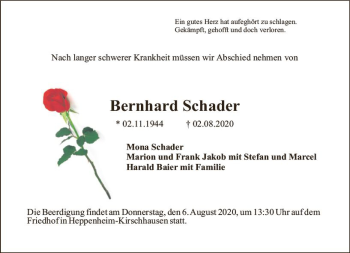 Traueranzeige von Bernhard Schader von vrm-trauer